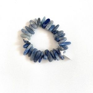 Blue Marble and Stone Beaded Stretch Bracelet